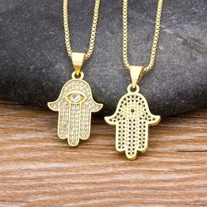 Kolye Kolye HPT Satış Kadın Erkek Hamsa El Kolye Altın Renk Bakır Zirkon Zincir Hip Hop Türk Şans Jewelry1