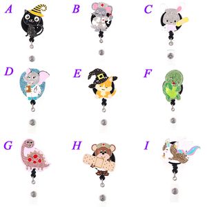 1pc / 5pcs / 10st Cute Retractable Rhinestone Enam Animal Cat Bear Elephant Shape Badge Reel för student