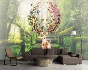 3D-Tier-Tapete, HD, handbemalt, Fantasy-Wald, Blumen, Elch, Landschaft, Hintergrund, Wand, 3D-Tapete für Wände, Luxus