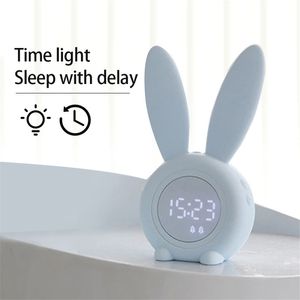Coelho fofo eletrônico pequeno despertador temporizador de indução de som LED relógio digital USB com noite