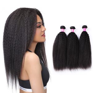 virgin brazilian kinky straight hair weave 1b black remy coarse yaki hair weft 3 bundles lot forawme human hair afro weave free