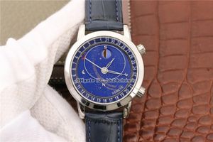 Top-Qualität 44mm Grand Komplikationen Himmlischer Sky Mond Cal.240 Automatische Herren Uhr 6102p-001 Blaues Zifferblatt Ledergurt Gents Uhren