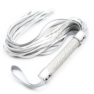 Bondage Silver Diamond Handle Whip PU Läder Float Lover Toy Restraint # 76