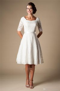 Vintage koronkowe krótkie skromne suknie ślubne z pół rękawów nieformalna próba obiadowa suknie ślubne nowe na zamówienie nowe