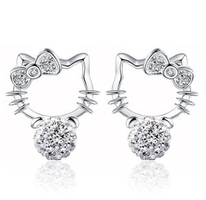 Orecchini sterling sterling S925 orecchini carino dolce cat designer di design orecchino con cristallo cz diamond perla gioielli per le donne
