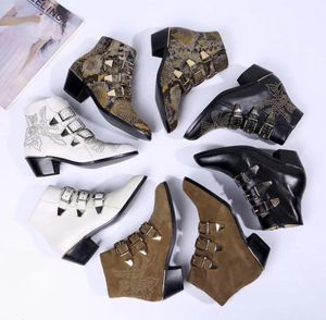 Hot Sale Fashion boots Susanna leather women Suede Ankle Boots Martin shoes women Studded Leather Buckle combat boots 10 colors size35-42
