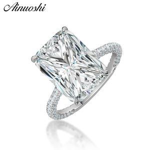 AINOUSHI Fashion 925 Sterling Silver Wedding Engagement Big Rectangle Rings Silver Anniversary Party Anelli Gioielli pero lama Y200106