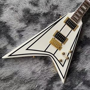 Personalizado Jackson V em forma de Dovetail Guitarra Elétrica Listras de corpo branco Listras Golden Hardware Aceite OEM