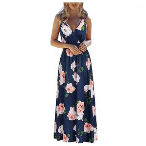 SAGACE Bohemian Kleid Frauen 2020 Sexy V-ausschnitt Sling Lange Boho kleid frauen casual Ärmelloses Empire für mädchen Schärpen urlaub1