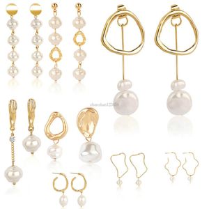 Gold asymmetric earrings pearl stud earrings dangle chandelier for women fashion jewelry will and sandy gift