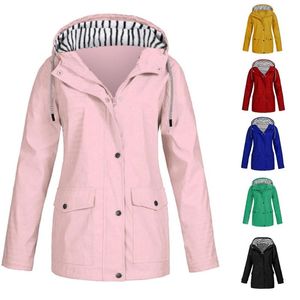 Women's Hooded Jackets 2020 Summer Causal Solid Rain Jacket Outdoor Plus Waterproof Hooded Raincoat Windproof Coats Famale