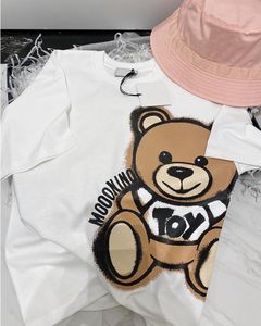 Children T-shirts Summer Short Sleeve Shirt Baby Girls Boys Letter five Colorful Bear Pattern Bottoming Blouses Kids Clothes Tops Tees White Pink Plus size