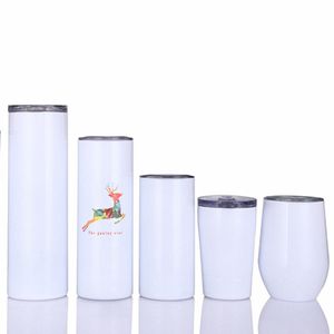 15oz 20oz 30oz Sublimation Skinny Tumbler With Lid Straw Blank White Cup Stainless Steel Cups Vacuum Coffee Mug LLA121