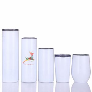 15oz 20oz 30oz Sublimation Skinny Tumbler mit Deckel Stroh leer weiße Tasse Edelstahl Tassen Vakuum Kaffeetasse LLA121