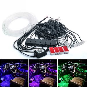 Ny 12V bil LED-fots Ambientlampa med Bluetooth-appmusikkontroll Flerväge Auto Inredning Dekorativ RGB Atmosphere Strip Light