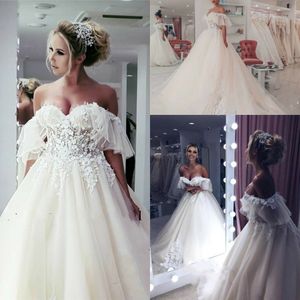 Charming Off Shoulder Ivory Wedding Dress A Line 2023 Appliques Lace Flowers Long Spring Country Garden Bridal Gowns Plus Size Bride Dresses