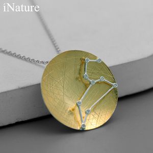 INATURE 925 Sterling Silver 12 Constellation Pendant Necklace Zodiac Sign Necklaces For Women Gifts Q0531