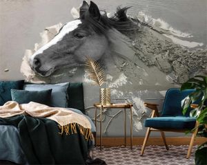 Personalizado 3d animal papel de parede 3d relevo tridimensional abstrato branco cavalo sala de estar quarto wallcovering hd wallpaper