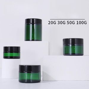 Top Quality Green Blue Glass Cosmetic Cream Bottle With Black Lid Empty Lotion Jar 20g 30g 50g 100g