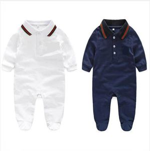 2021 Nya ankomster Baby Boys Girls Rompers Småbarn Bomull Jumpsuits Spring Autumn Spädbarn Turn-ner krage barn kläder