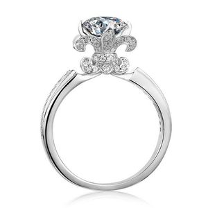 1CT glittrande smycken Real 100% Sterling Sier Round Cut White Topaz Cz Diamond Women Wedding Engagement Crown Band Ring Gift