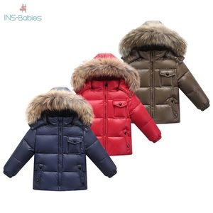 803 kids winter jacket children Parkas Coat With Hood For Girls boys Warm Thick Down Jackets Kids Warm Real Fur Collar Coats LJ201126