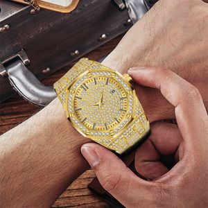 Topkwaliteit heren luxe horloge achthoekige klinknagelontwerp strass horloge persoonlijkheid diamant waterdicht roestvrijstalen zakelijke horloge