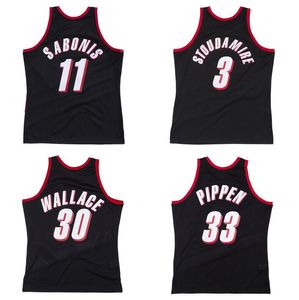 Camisas de basquete costuradas Arvydas Sabonis # 11 Rasheed Wallace # 30 Damon Stoudamire # 3 Pippen # 33 1999-00 malha Hardwoods clássico retro jersey S-6XL