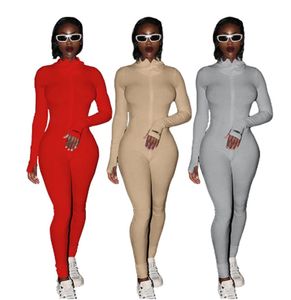 Streetwear Zipper Knitted Sexy Bodycon Lucky Label Jumpsuit Women Overall Long Sleeve Skinny Rompers Womens Jumpsuit Female