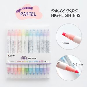 Andstal 12 färger unik pastellfärg dubbla tips highlighter penna fluorescerande färg för skolmarkör brevpapper hilighter 201102