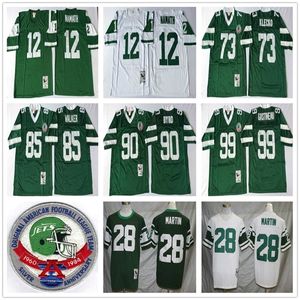 Jersey Vintage Yeni # 12 Joe Namath Jet 73 Joe Klecko York 90 Dennis Byrd 99 Gastineau 85 Wesley Walker 80 Chrebet 28 Curtis Martin Erkek Formaları