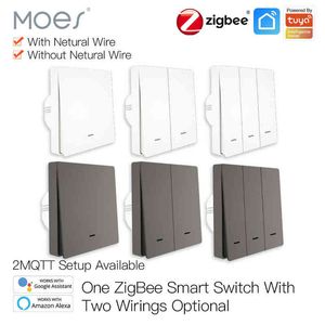5pc Moes Smart Light Switch Tuya ZigBee Ingen neutral tråd Ingen kondensator behövs Smart Life 2/3 Way Works With Alexa Google Hem 2MQTT W220314