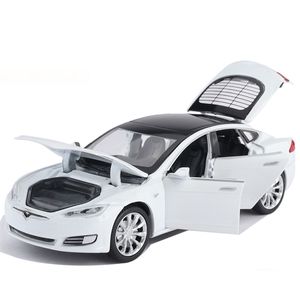 1/32 odlew ze stopu Tesla Model S P100D Sedan zabawkowy model samochodu 6 drzwi dźwięk światła wycofać Saloon zabawki pojazd na prezenty X0102