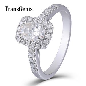 Transgems Halo Cushion Cut Solid Gold Engagement Ring Center 1CT 5x7mm GH Color 14K 585 White Gold Wedding Ring Y200620