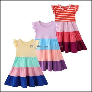 Girls Dresses Baby & Kids Clothing Baby, Maternity Clothes Ruffle Sleeve Dress Children Rainbow Stripe Princess Summer Boutique Fashion Z493