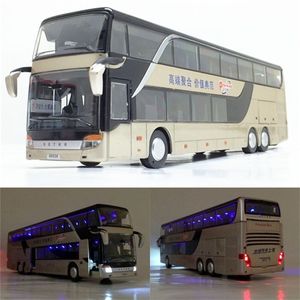 고품질 1:32 합금 뒤로 버스 모델, 높은 모조 이중 관광 버스, 플래시 장난감 차량 X0102