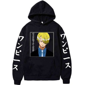 Anime One Piece Hoodie Mäns Harajuku Pullover Vinsmoke Sanji Sweatshirts Långärmad Loose Streetwear Hoodie Tops H1227