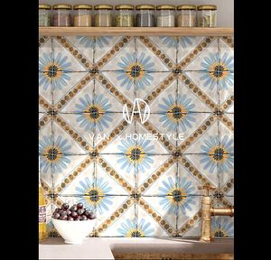 Antique Handmade small flower Tiles Nordic bathroom anti slip art kitchen balcony floor tile 200 mm