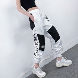 Pantaloni cargo impiombati con lettera a vita alta Pantaloni larghi Harajuku BF alla caviglia Pantaloni taglie forti Pantaloni sportivi da donna Hip Hop 201109