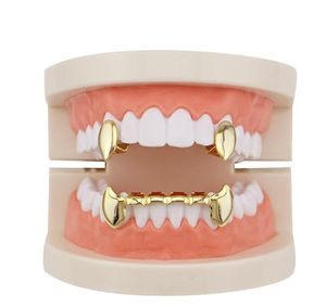 Hip Hop Smooth Grillz Real Gold Plated Dental Grills Vampire Tiger Teeth Rappers Body Jewelry Four Colors Golden S jllZlN ffshop2001