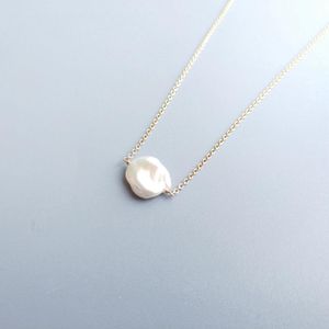 LiiJi Unique Baroque Freshwater Pearl GoldFilled Chain Choker Delicated Handmade Pendant Necklace 15.5 Inch Q0531