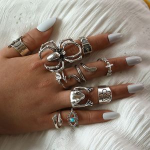 S2769 Modeschmuck Knuckle Ring Set für Frauen Übertriebener böser Blick Herz Frosch Spinne Schlange Tier Stapelringe Midi Ringe Sets 10 Stück/Set