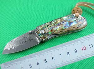 1Pcs Top Quality 4.5 Inch Damascus Pocket Folding Knife VG10 Damascuss Steels Blade Abalone shell + Stainless Steel Sheet Handle EDC Knives
