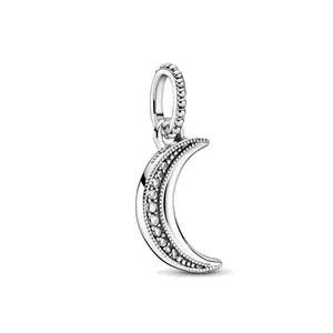 Designer-Schmuck passt zu Pandora-Armbändern, Perlen, glitzernder Halbmond-Anhänger, 925er Silber, Liebesarmbänder, Perlen, Schmuckkette, Charm-Perlen für Damen
