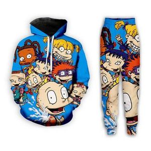 Новые мужские / женские мультфильм Rugrats 90's Смешные 3D Печать Мода Tracksuits Хип-хоп Брюки + Толстовки MH0225