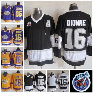 Vintage #16 Marcel Dionne Hockey Jerseys Yellow CCM Classic Stitched Jersey Black White Yellow A Patch 100th