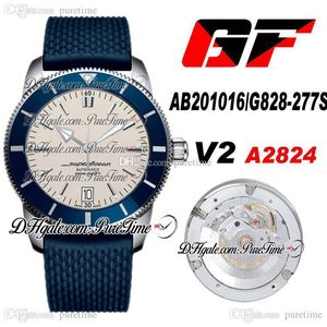 2020 GF V2 42 AAB202016/G828-277S ETA A2824 Automatik Herrenuhr Blaue Lünette Weißes Zifferblatt Gummi PTBL Best Edition Uhren PTBL Puretime 8A A17