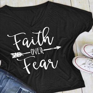 Women's T-Shirt Women Thanksful Tshirts Summer Christmas Tops Short Sleeved Batwing Sleeves Vneck Over Fear Letters Tees11