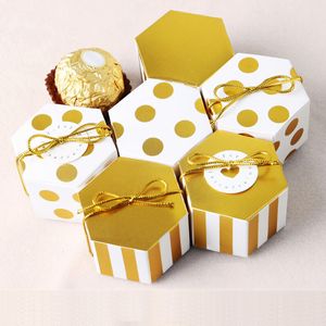 Gefälligkeiten und Geschenke Süßigkeitskästen Kleine goldgestreifte Punkte Bevorzugungshalter Box Für den kostenlosen Versand von Hochzeitsfeiergästen