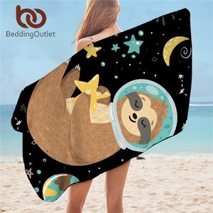BeddingOutlet Sloth Bath Cartoon Animal Summer Beach Towel Planet Stars Sunblock Wrap Blanket Universe Outer Space Toalla 201217